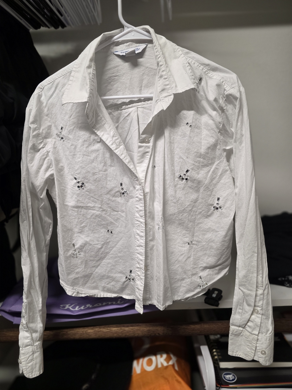 Old Navy White Button-Down Shirt with Black Embroidery